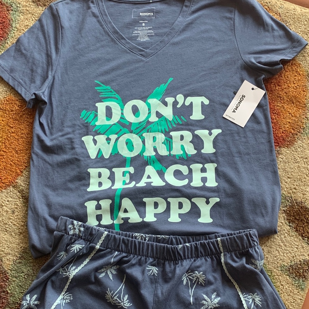 Sonoma Blue Palm Graphic Pajama Tee and Shorts with Mint Text